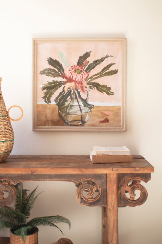 Floral Print under Glass with Linen Wrapped Frame