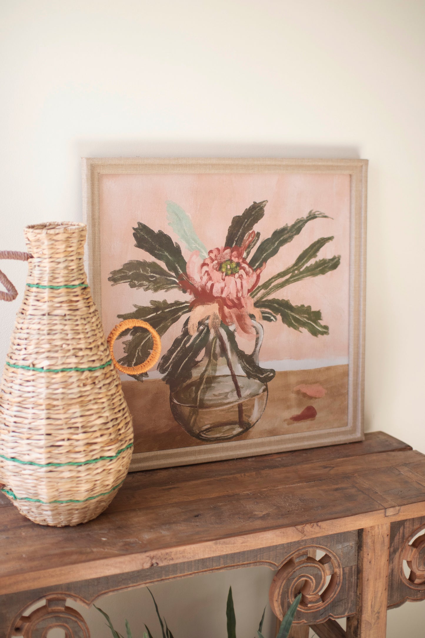 Floral Print under Glass with Linen Wrapped Frame