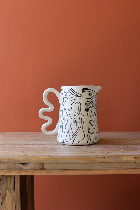 ABSTRACT FIGURE PITCHER WITH SQUIGGLE HANDLE