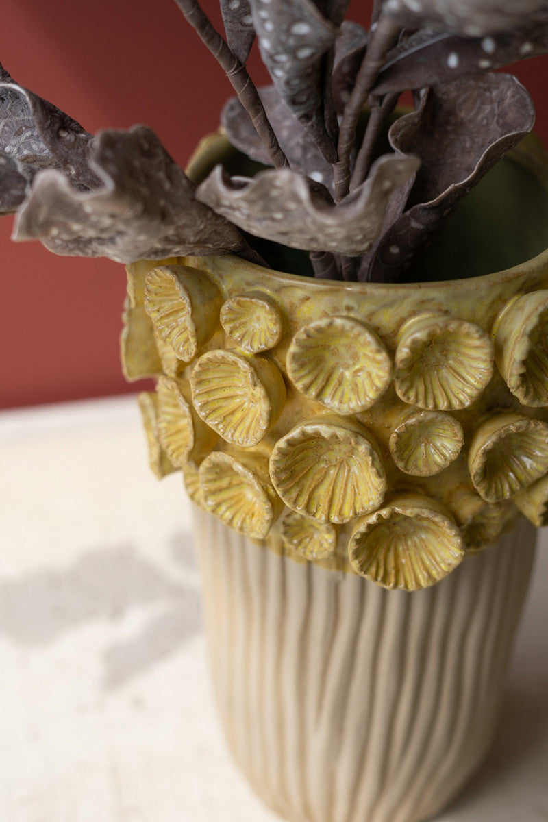 Large Ceramic Vase with Yellow Flower Detail