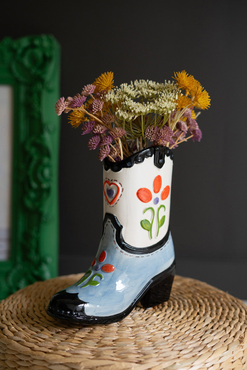 Ceramic Cowboy Boot Vase