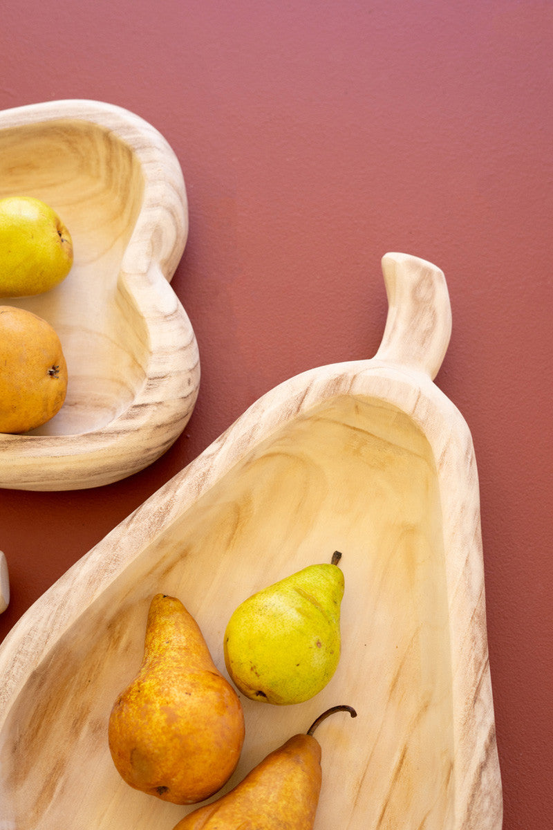 Set of 3 Pear-Shaped Carved Wood Bowls
