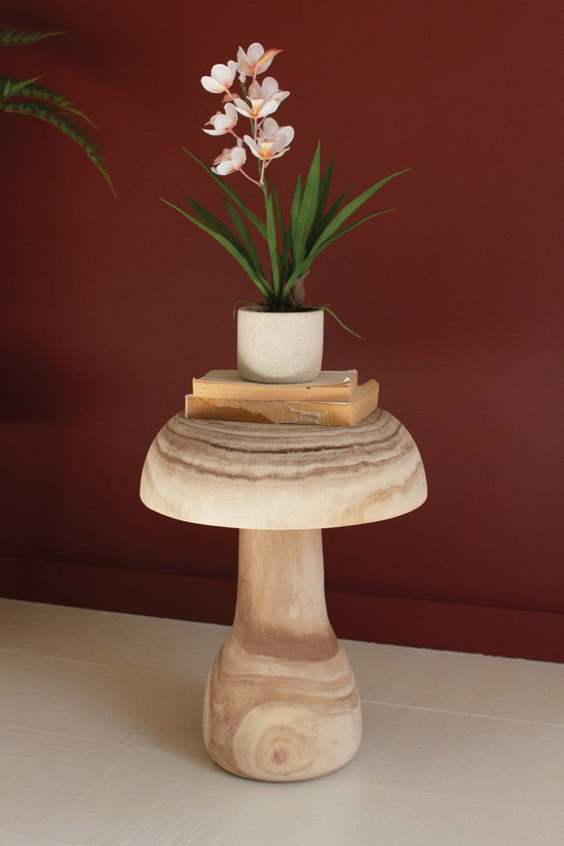 Carved Wood Mushroom Accent Table