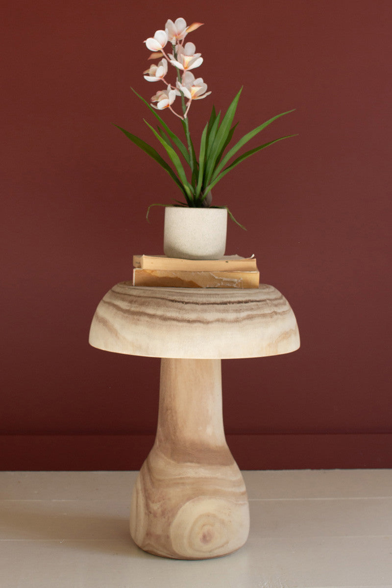 Carved Wood Mushroom Accent Table