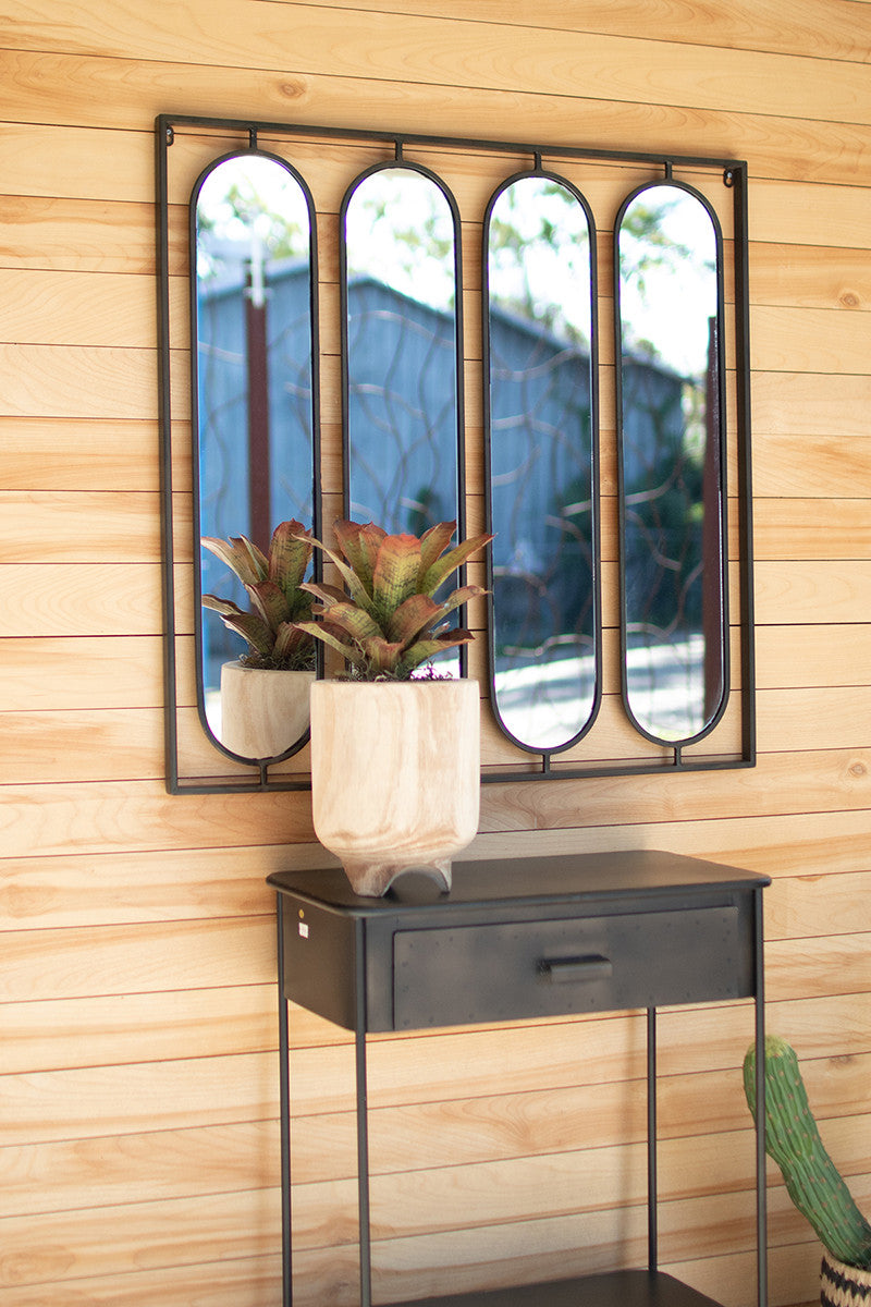 FOUR OVAL MIRRORS WITH SQUARE METAL FRAME