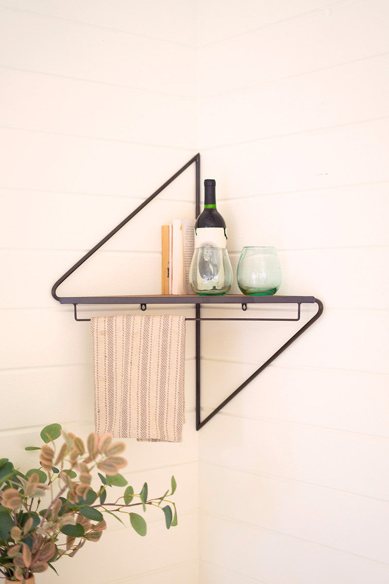 Metal and Wood Triangle Corner Shelf