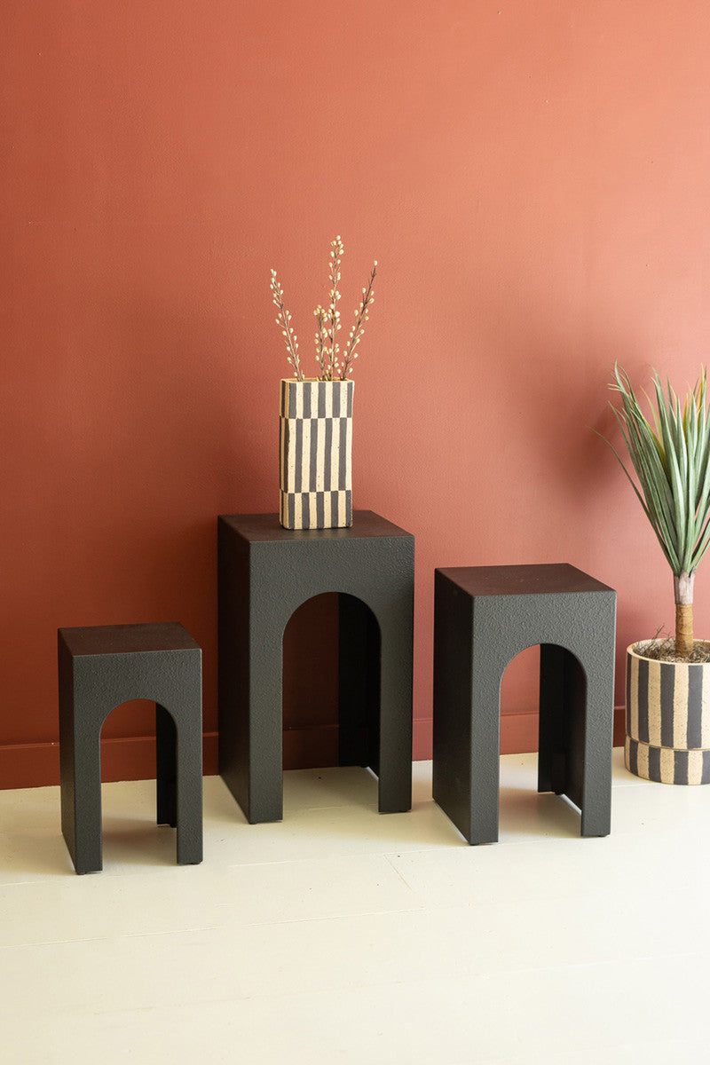 Set of 3 Textured Black Side Tables