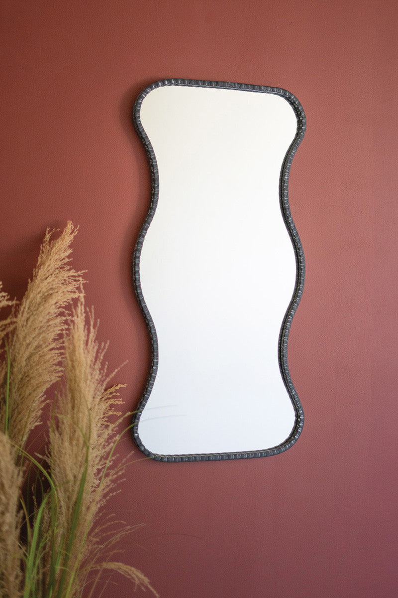 Antique Black Wavy Metal Framed Mirror