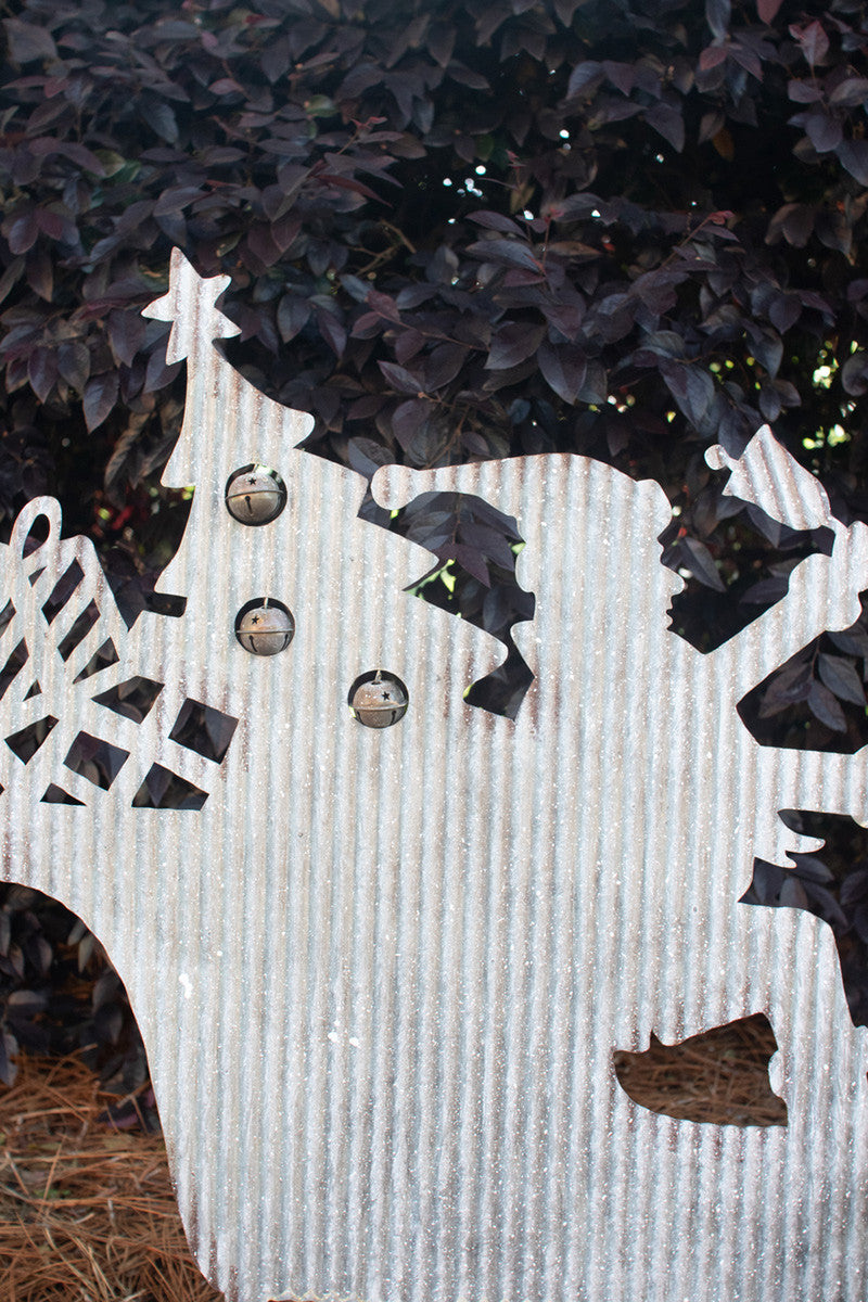 Corrugated Metal Santa Sleigh and Two Reindeer Yard Art