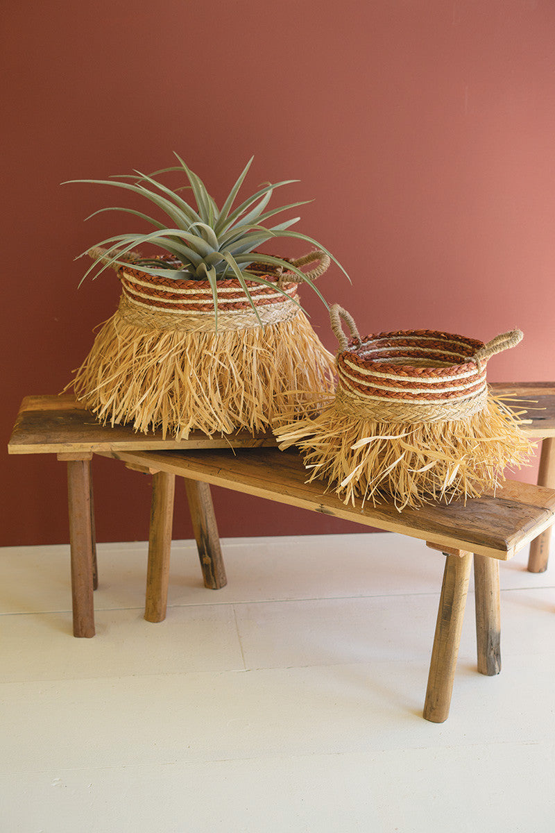 Set of 2 Seagrass Decorative Baskets with Raffia Detail