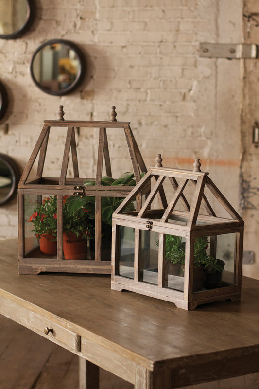 SET OF TWO WOOD AND GLASS TERRARIUMS