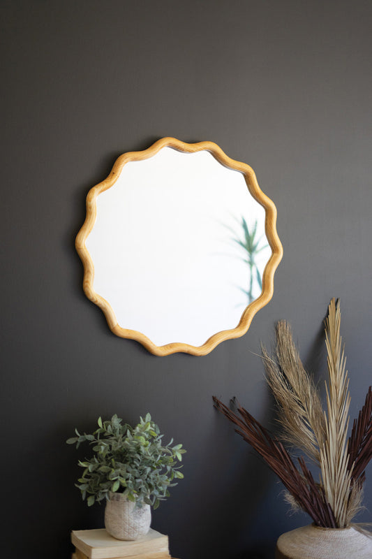 SQUIGGLE WOOD CIRCLE FRAMED  MIRROR