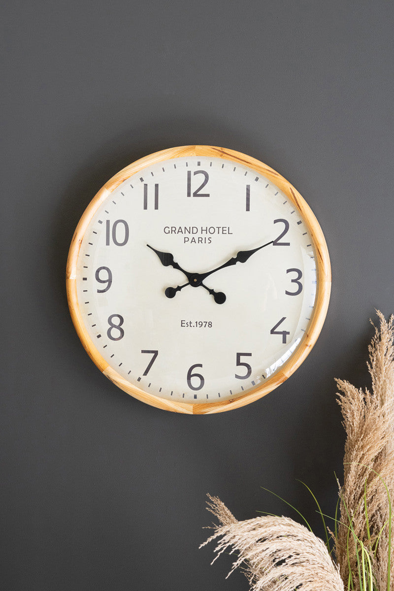 Round Wood Framed Grand Hotel Wall Clock