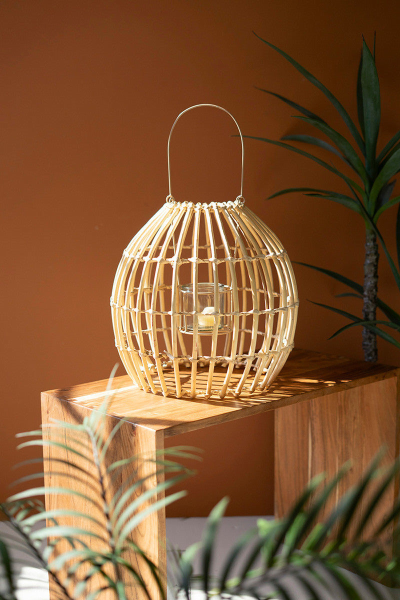 Round Bamboo Lantern with Glass Insert