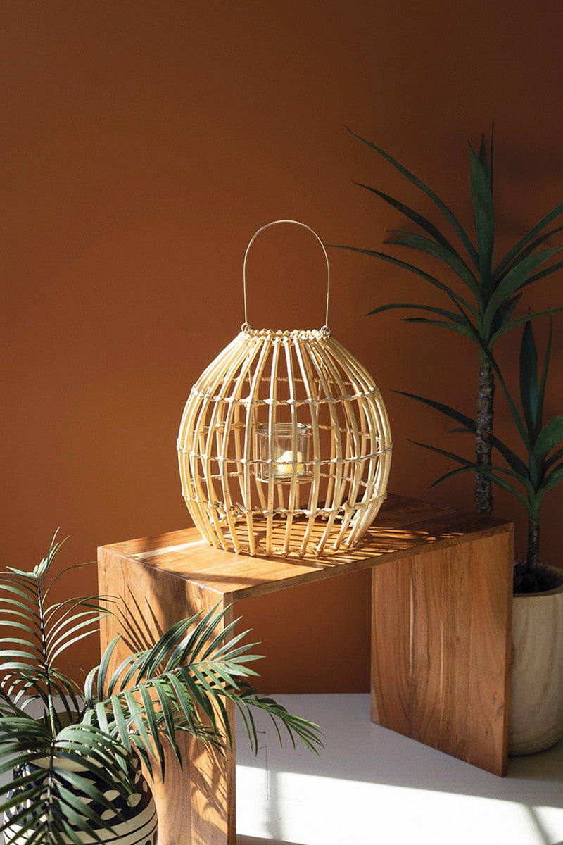 Round Bamboo Lantern with Glass Insert