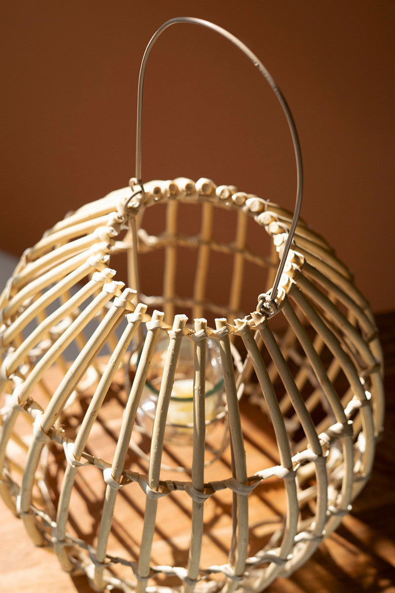 Round Bamboo Lantern with Glass Insert