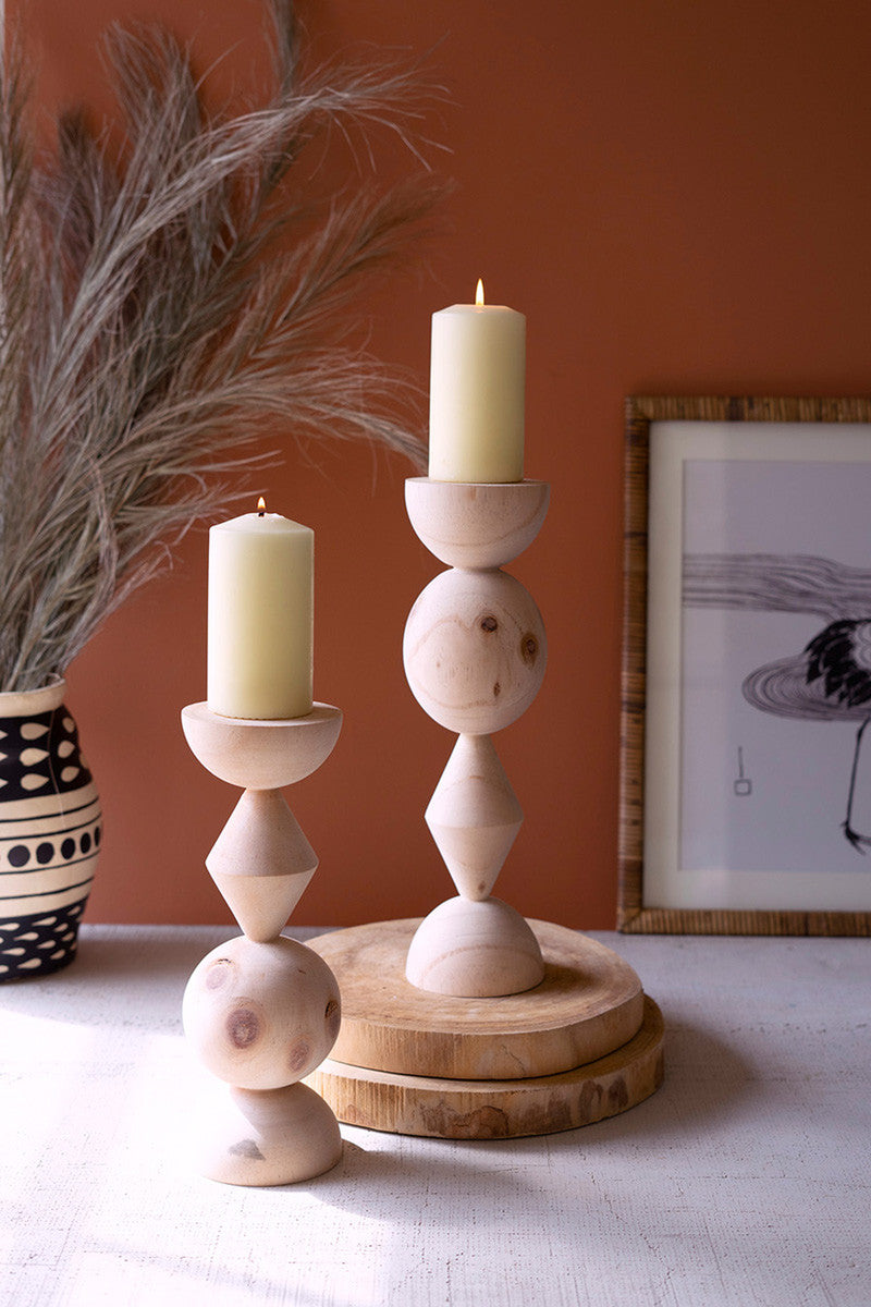 Set of 2 Turned Wood Candle Towers