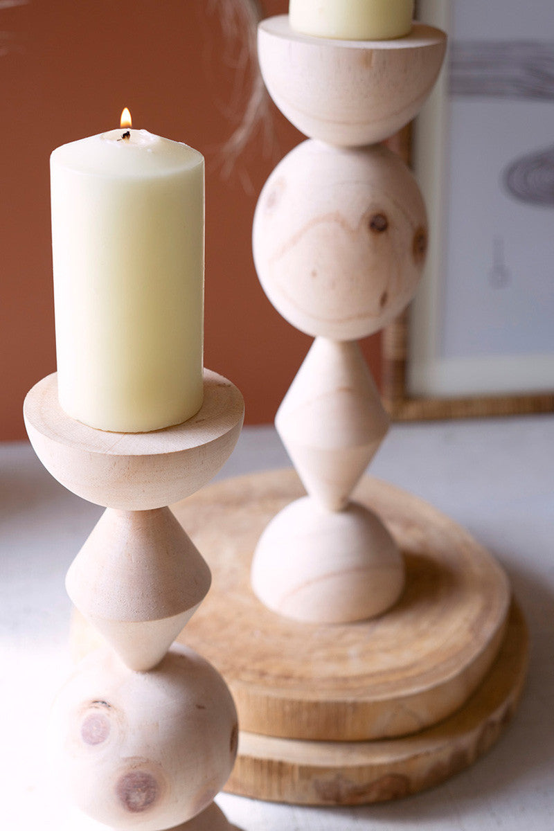 Set of 2 Turned Wood Candle Towers