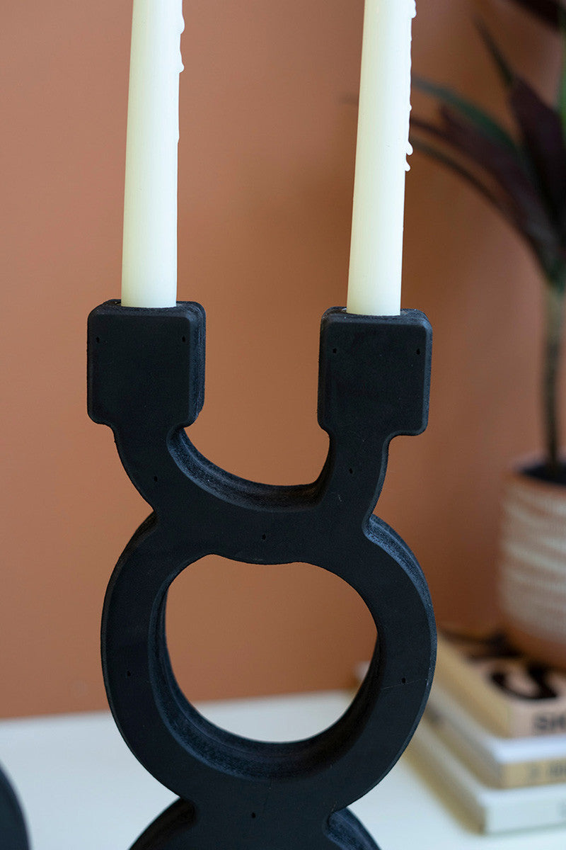 Set of 2 Black Wooden Taper Candle Holders