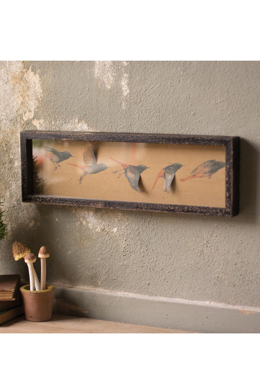 FRAMED PAPER FLYING BIRDS UNDER GLASS