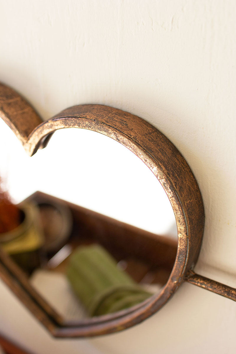 ANTIQUE BRASS HEART WALL MIRROR