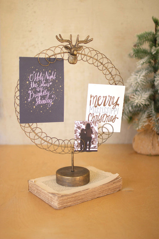 ROUND WIRE CHRISTMAS CARD HOLDER ON A STAND