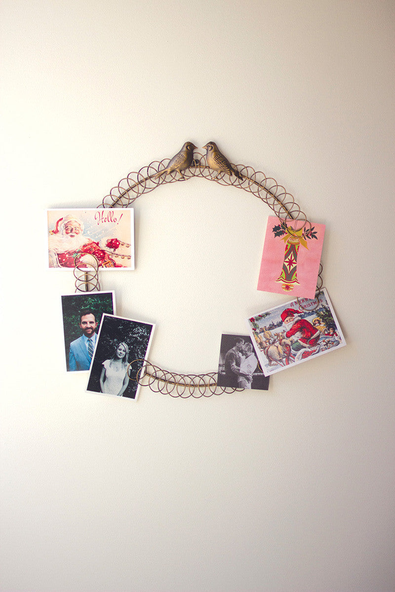 Metal Christmas Card Wreath with Two Birds