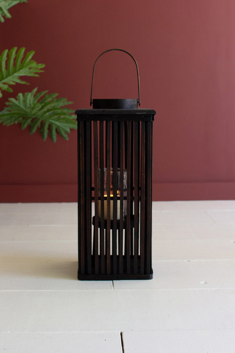 Tall Brown Rectangle Bamboo Lantern with Glass Insert- Three Size Options