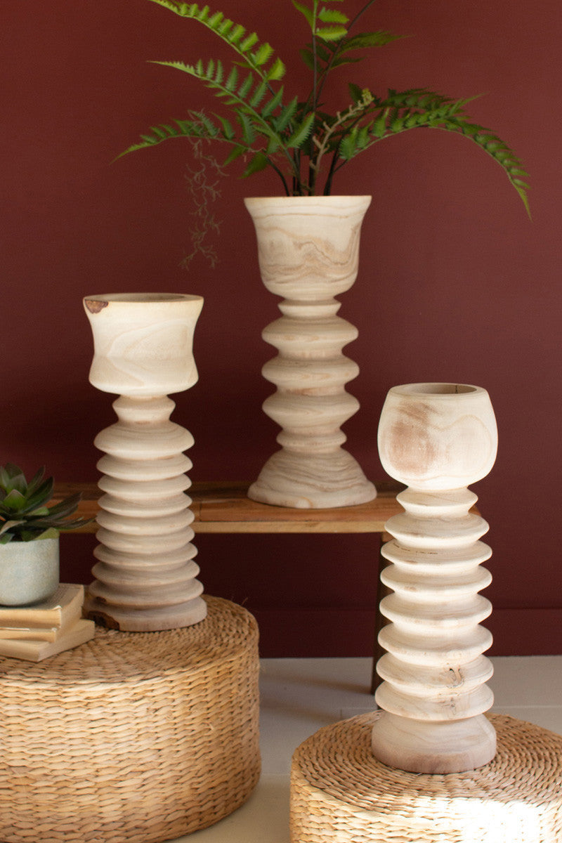 Set of 3 Turned Wood Towers with Cups