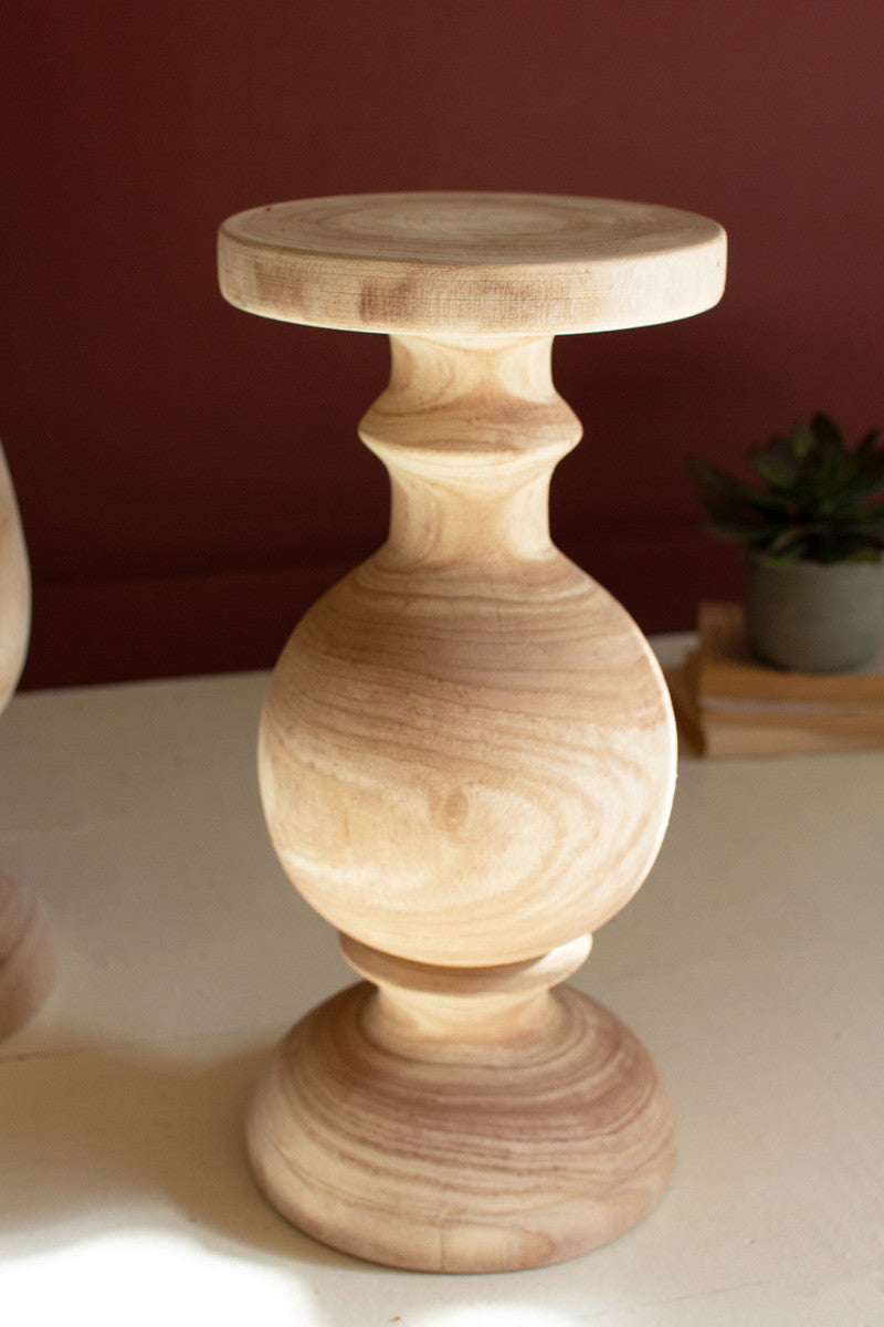 Set of 2 Turned Natural Wood Pedestals