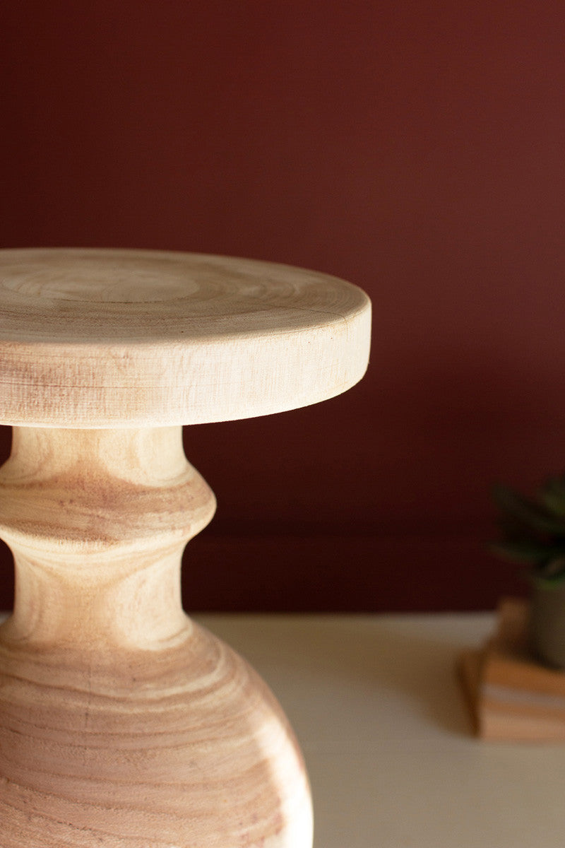 Set of 2 Turned Natural Wood Pedestals