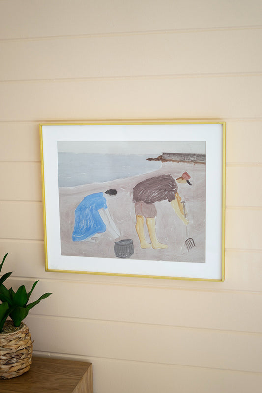 FRAMED CLAM DIGGING PRINT UNDER GLASS