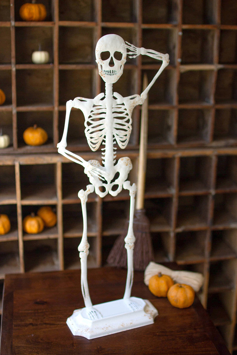 RUSTIC WHITE METAL SKELETON ON A STAND