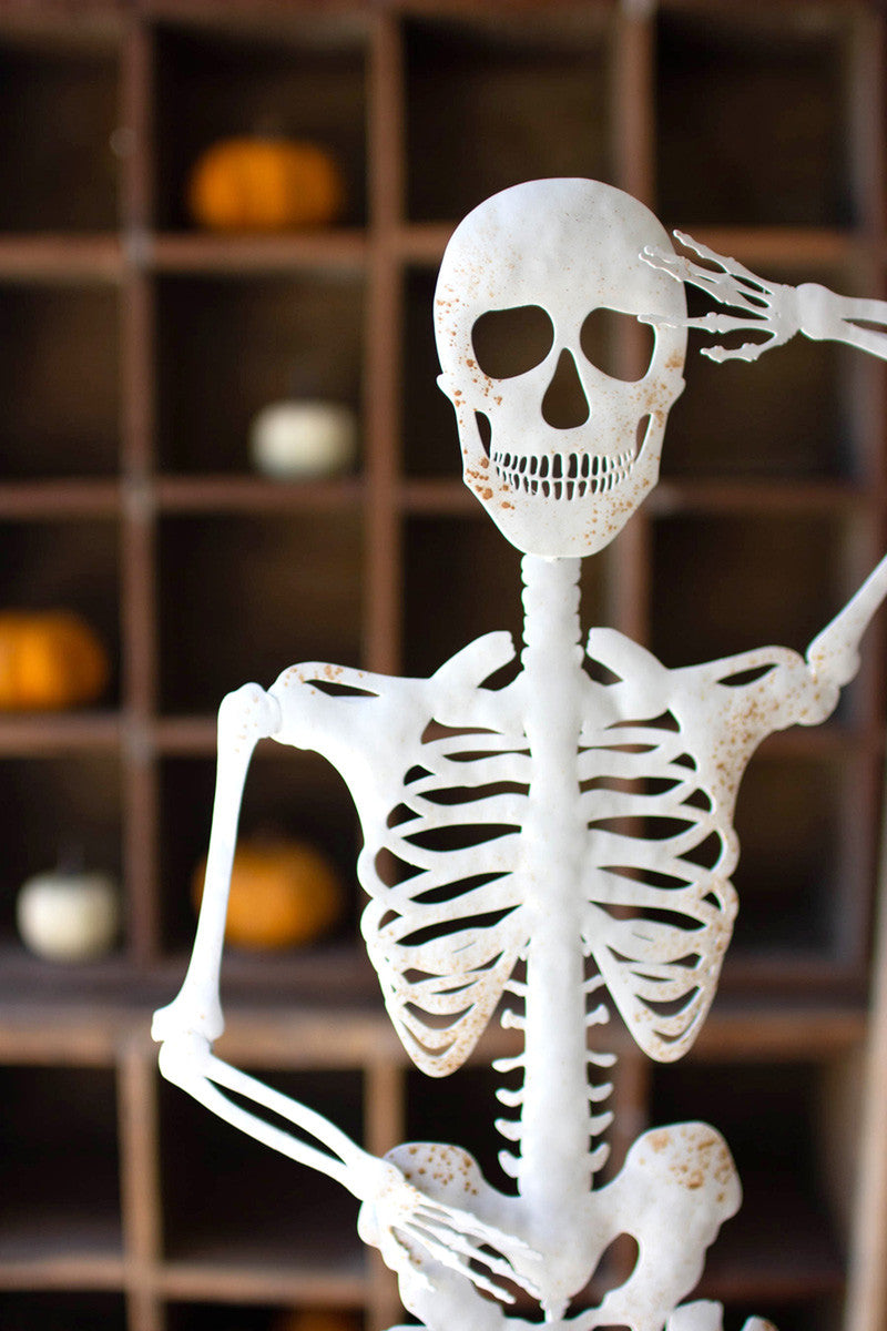 RUSTIC WHITE METAL SKELETON ON A STAND