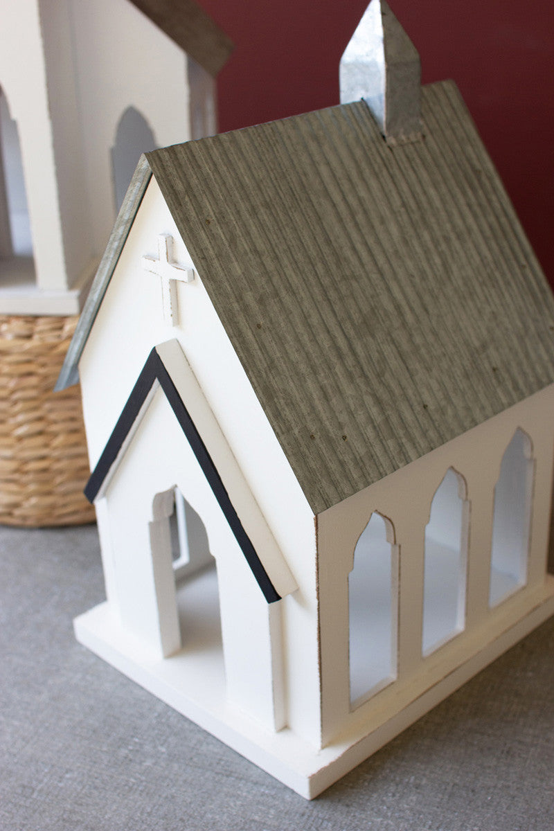 Set of 2 Wooden Christmas Churches with Galvanized Roofs