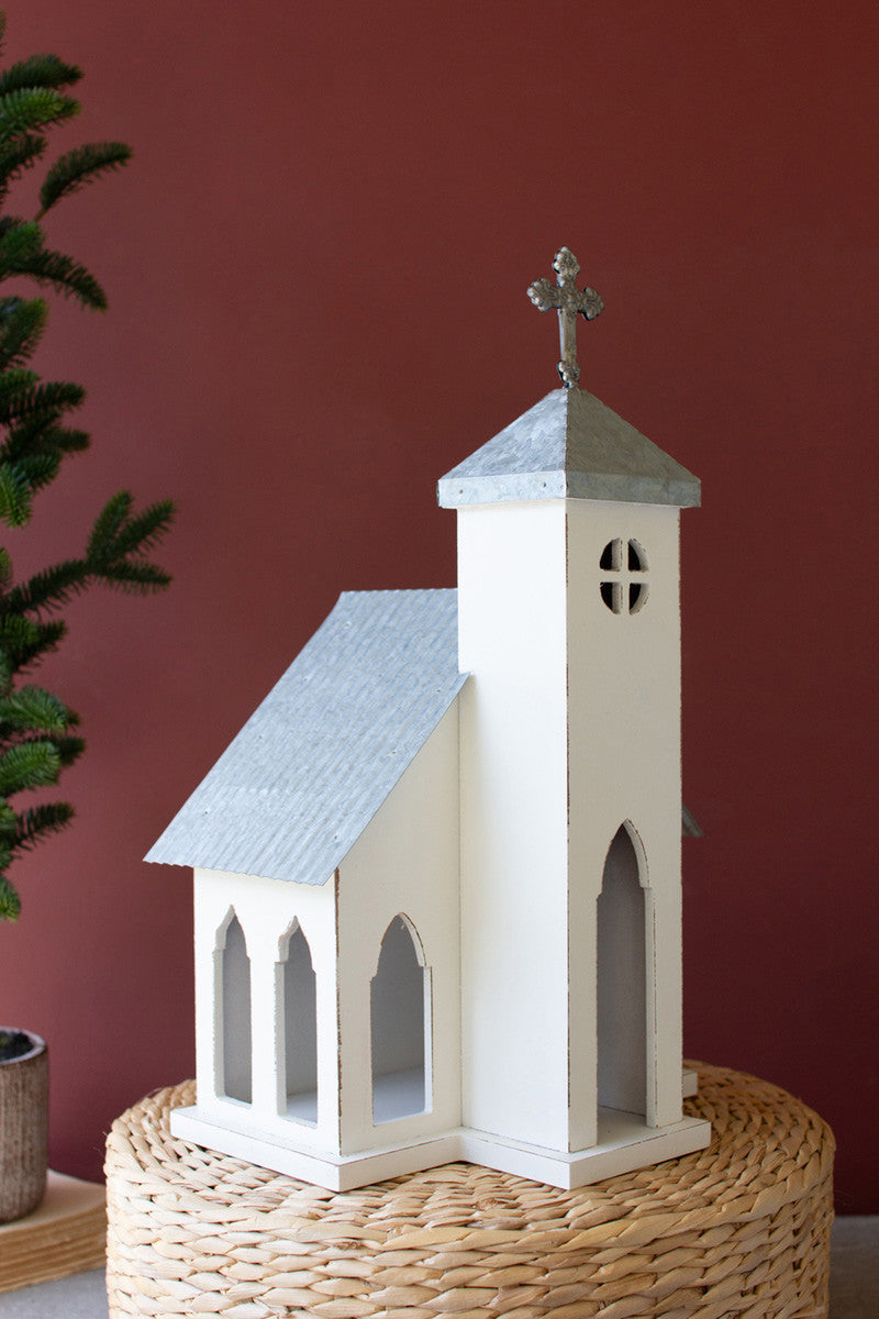 Set of 2 Wooden Christmas Churches with Galvanized Roofs