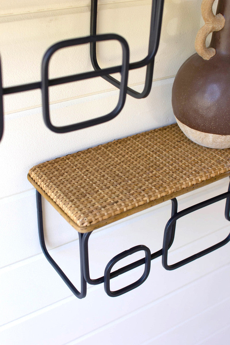 Set of 2 Wall Shelves with Woven Tops