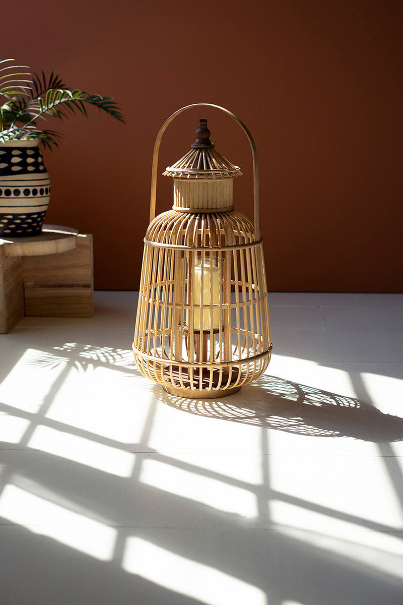 Bamboo Pagoda Lantern with Glass Insert