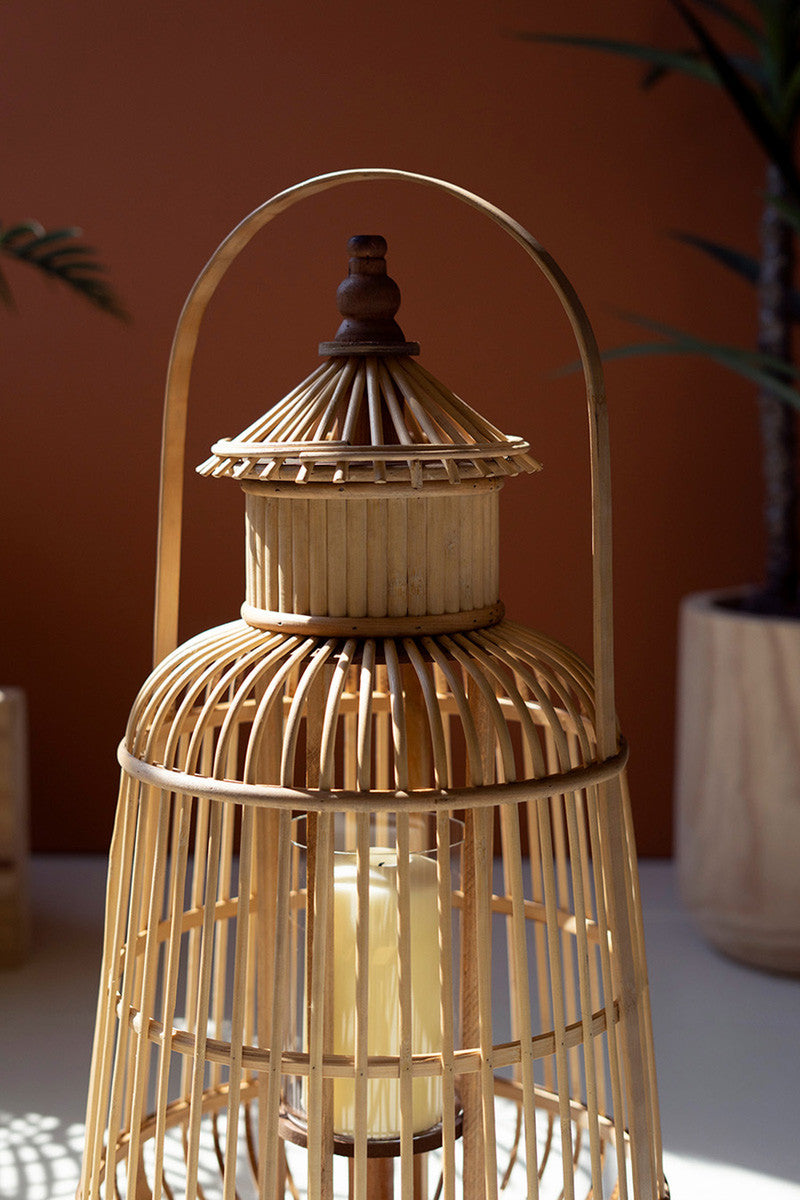 Bamboo Pagoda Lantern with Glass Insert