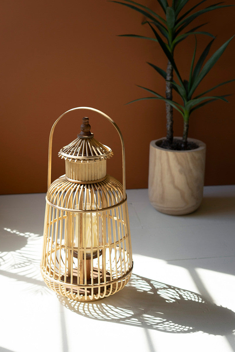 Bamboo Pagoda Lantern with Glass Insert