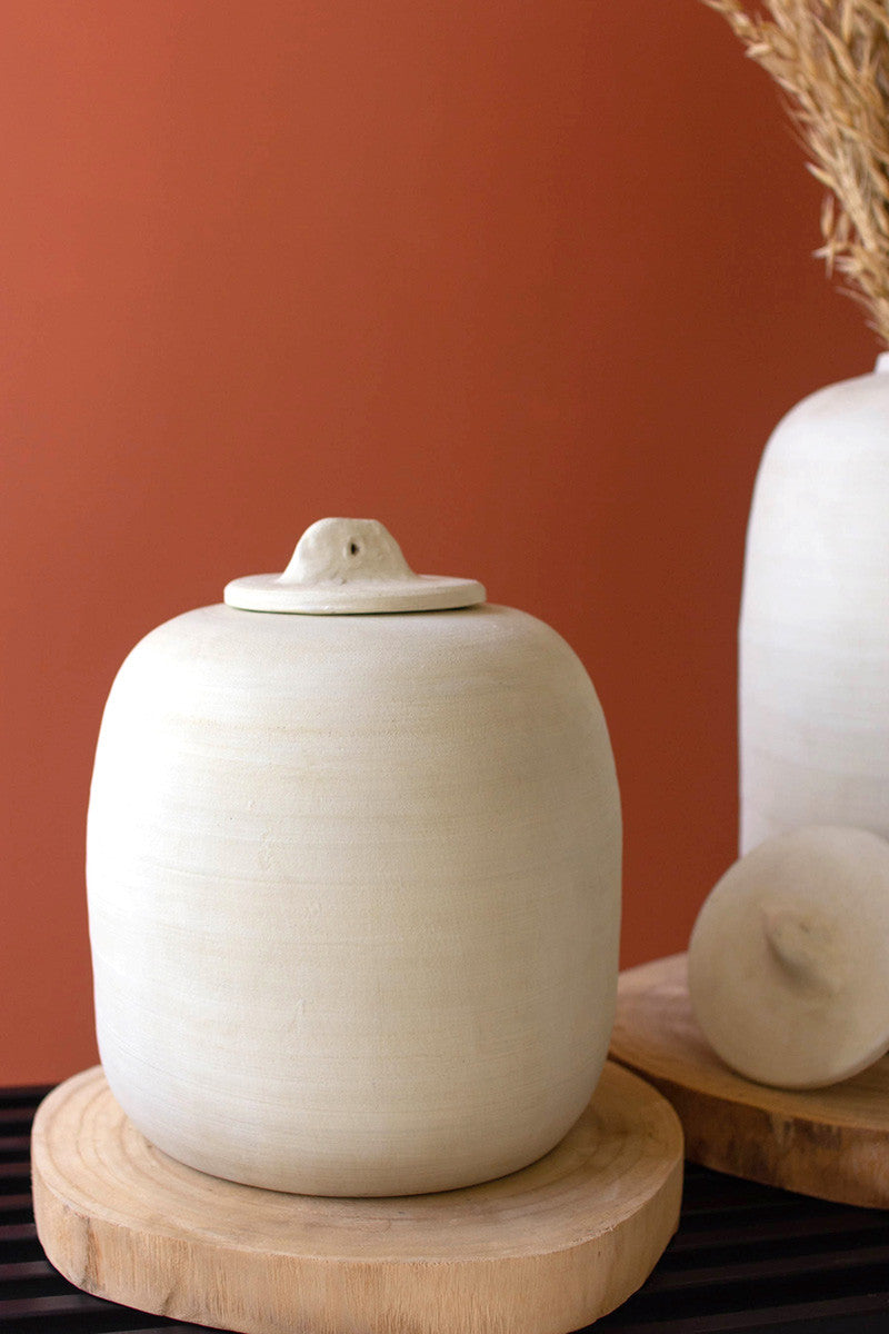 SET OF TWO OFF-WHITE CERAMIC CANISTERS