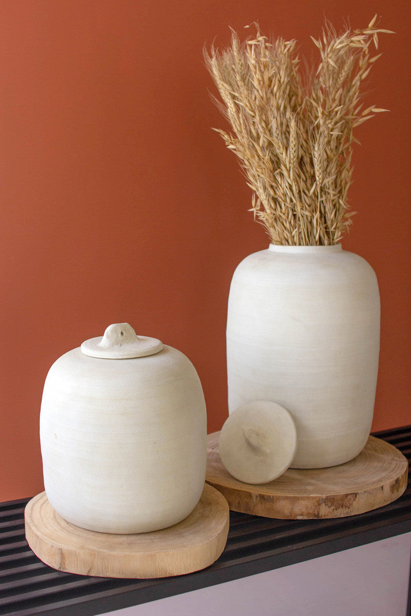 SET OF TWO OFF-WHITE CERAMIC CANISTERS