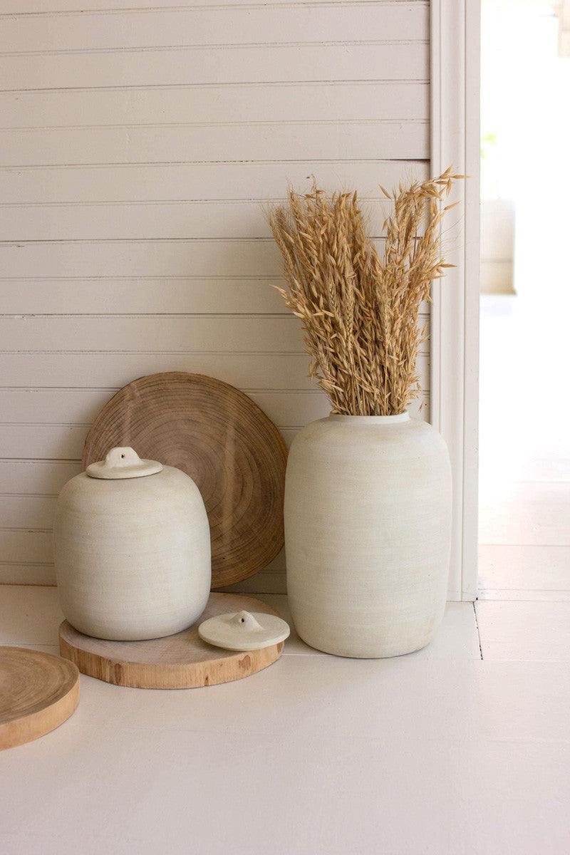 SET OF TWO OFF-WHITE CERAMIC CANISTERS