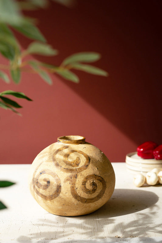 Natural Ceramic Urn with Tobacco Swirls