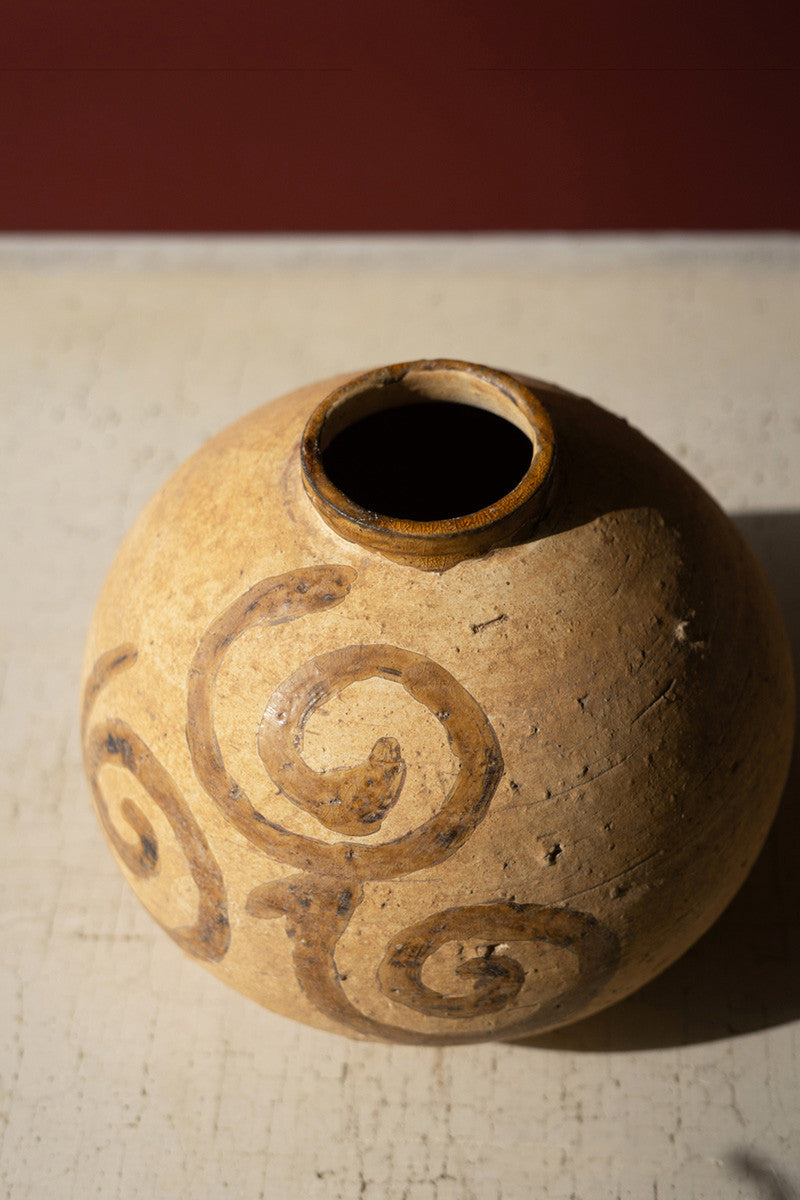 Natural Ceramic Urn with Tobacco Swirls