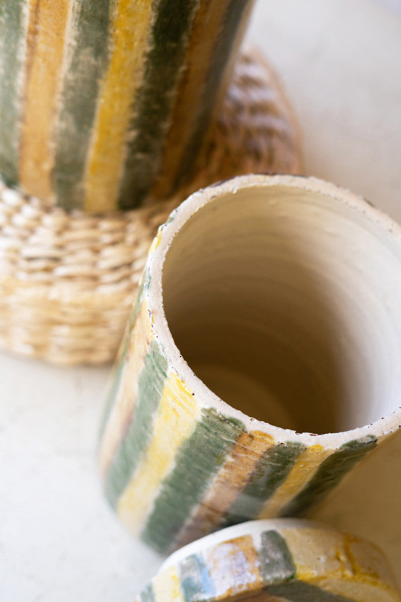 Set of 2 Ceramic Canisters with Olive and Tobacco Stripes