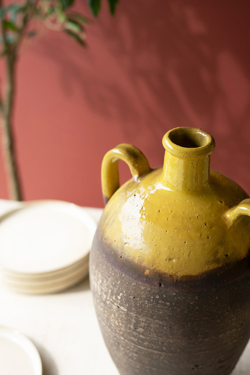 Double Handle Ceramic Urn with Mustard Top