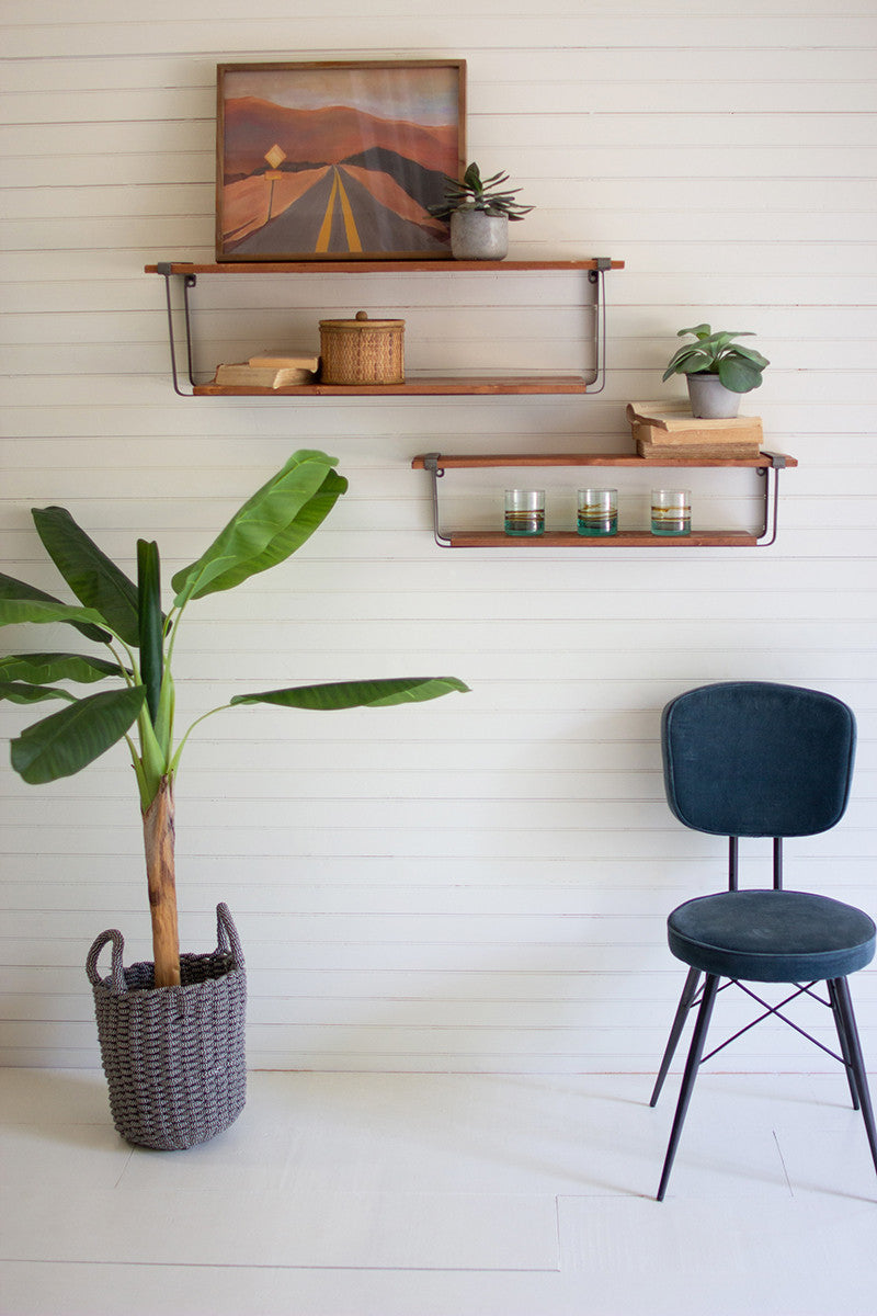 SET OF TWO RECYCLED WOOD AND METAL SHELVES