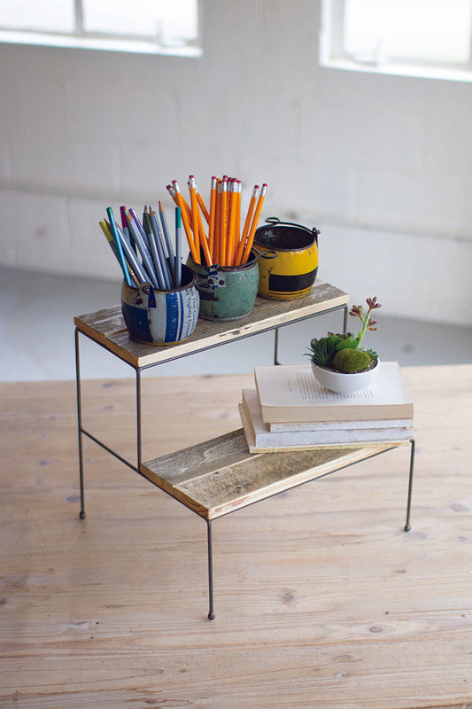 Two-Tiered Recycled Wood and Metal Display Stands