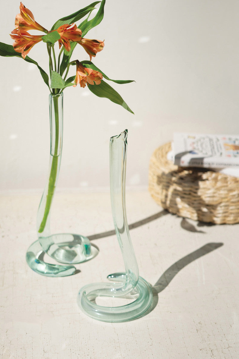 Set of 2 Recycled Glass Snake Vases